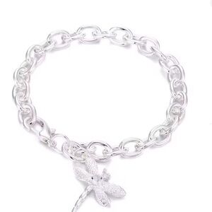New Crystal Dragonfly Charm Bracelet .925 Silver